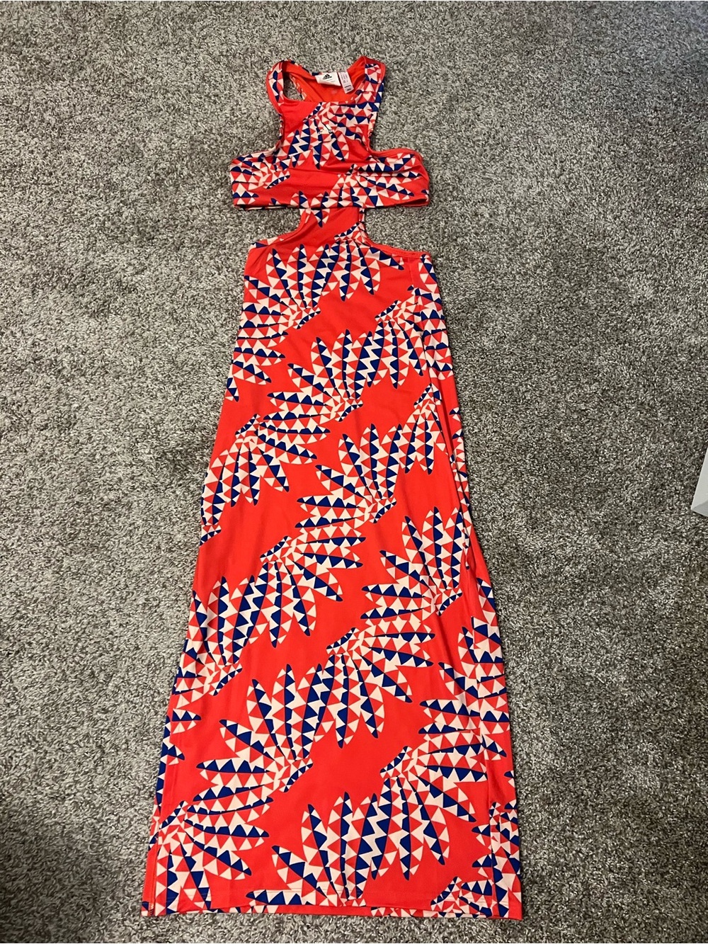 adidas Farm Rio Red and Blue Geometric Cut Out Maxi Dress